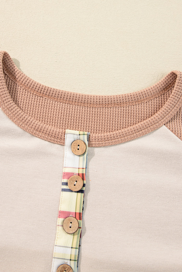 Parchment Haut Henley superposé à carreaux et patchwork de grande taille
