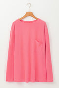 Peach Blossom T-shirt Côtelé Texturé à Manches Longues de Grande Taille