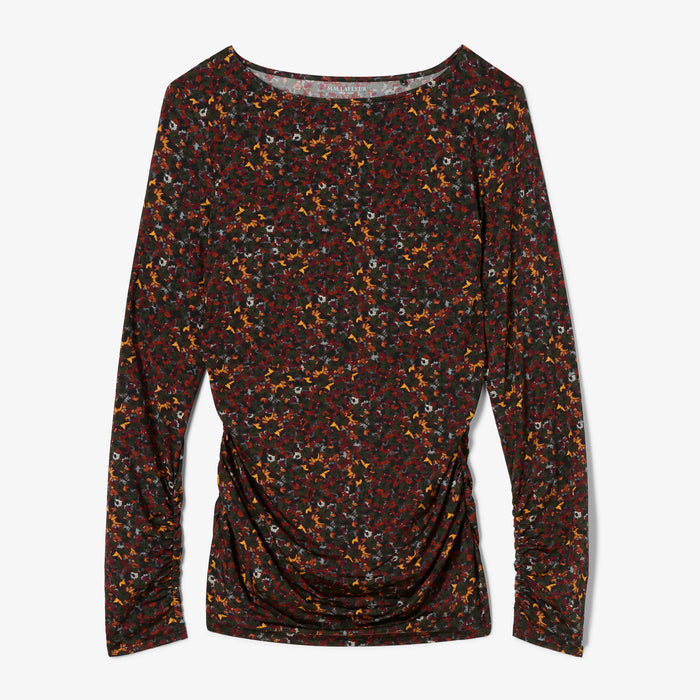 Long-sleeve top with a floral pattern on a white background