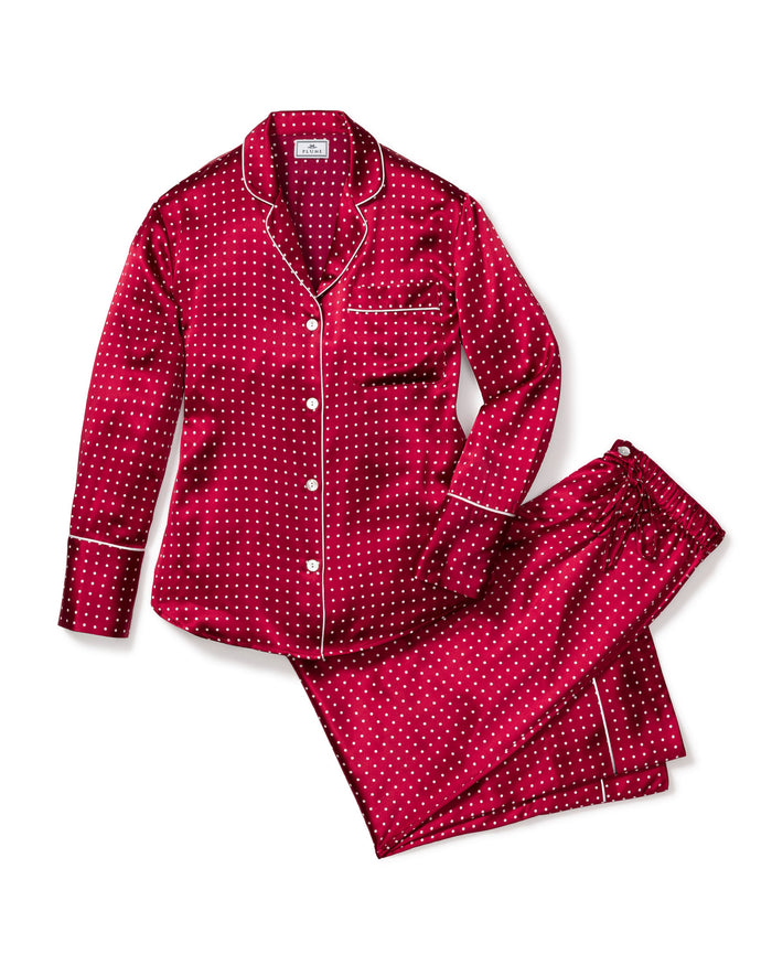Red polka dot pajama set on a white background | Lead