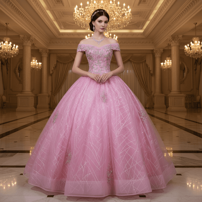 Pink Off Shoulder Quinceanera Dress Ball Gown Formal Dress - Rosymae