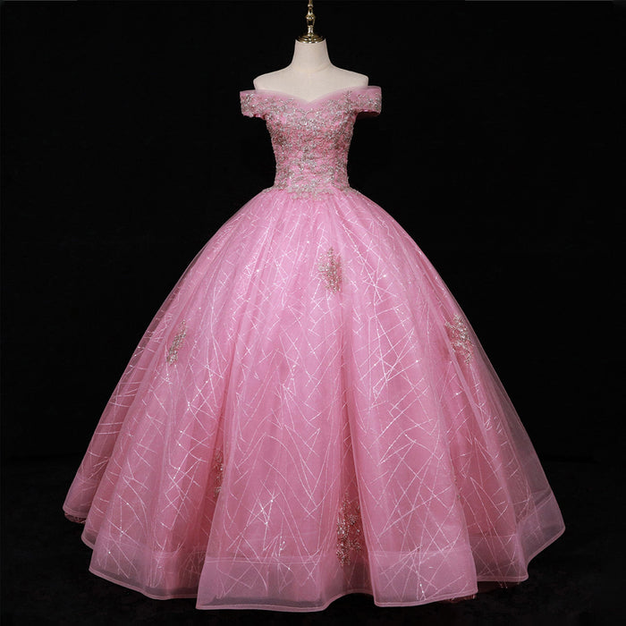 Pink Off Shoulder Quinceanera Dress Ball Gown Formal Dress - Rosymae