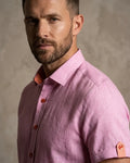 Pink Plain Linen Short Sleeve Shirt