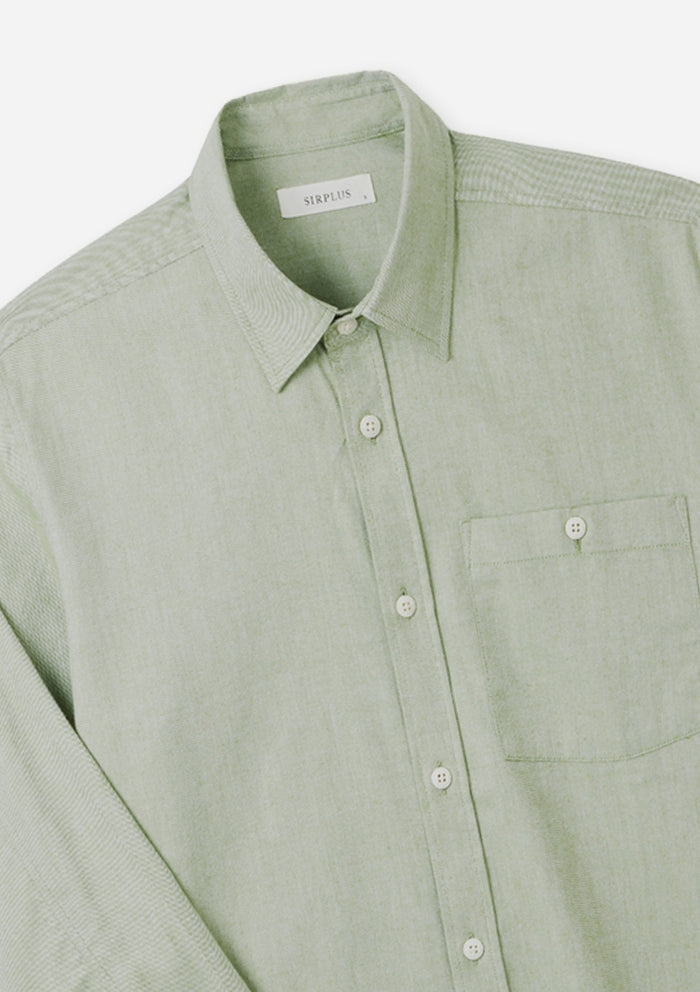 Pistachio Green Cotton Cashmere Shirt, Collar Shirt - SIRPLUS