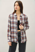 orange and blue plaid button down top