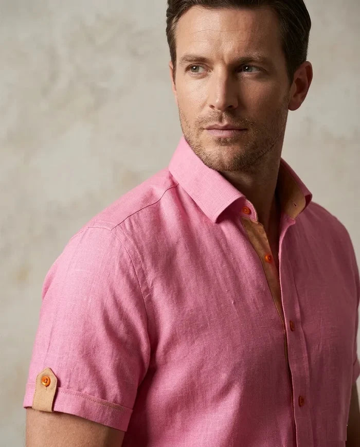 Plain Fuschia Linen Short Sleeve Shirt