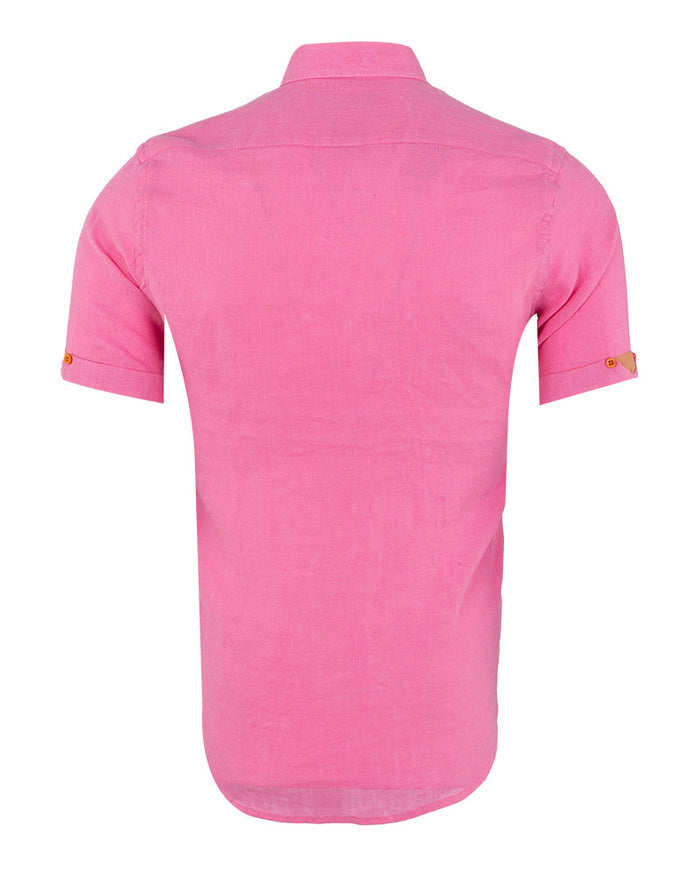 Plain Fuschia Linen Short Sleeve Shirt-Makrom
