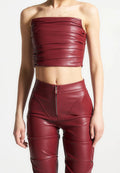 pleated-bandeau-vegan-leather-corset-top-wine-red