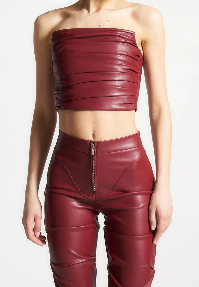 pleated-bandeau-vegan-leather-corset-top-wine-red
