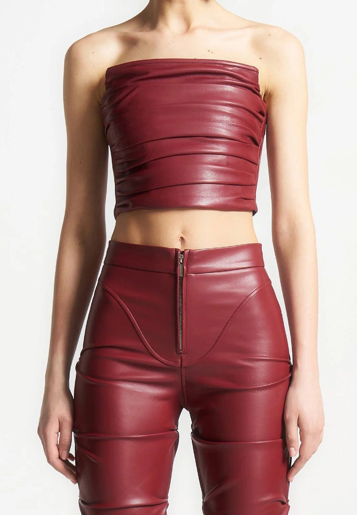 pleated-bandeau-vegan-leather-corset-top-wine-red