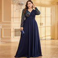 Plus Size Chiffon Long Sleeve Evening Dress Wedding Party Gown - Rosymae