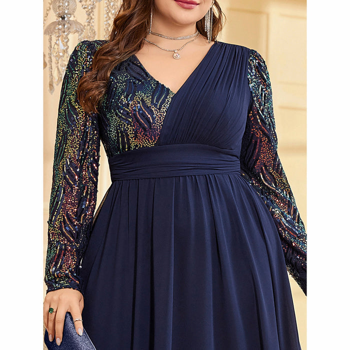 Plus Size Chiffon Long Sleeve Evening Dress Wedding Party Gown - Rosymae
