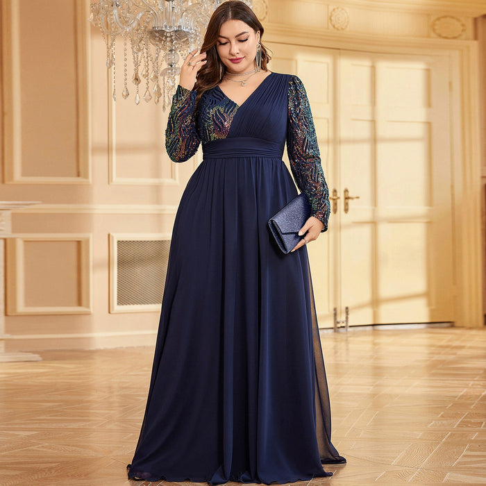 Plus Size Chiffon Long Sleeve Evening Dress Wedding Party Gown - Rosymae