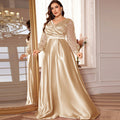 Plus Size Womens Satin Formal Dress Long Sleeves Sparkle Prom Gown - Rosymae