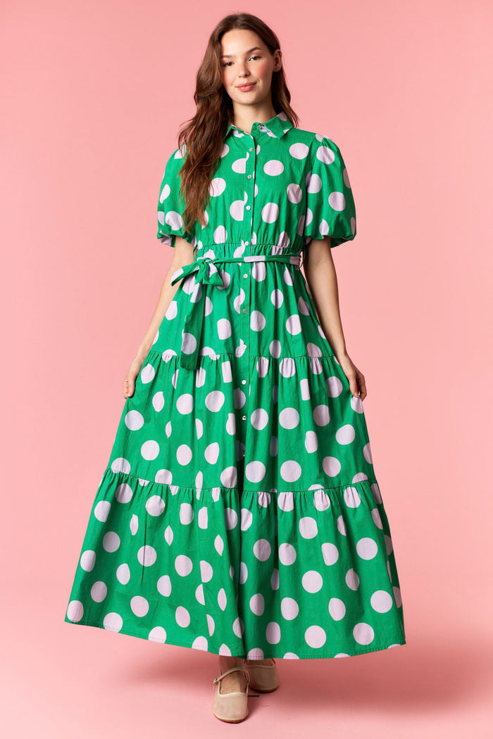 Women's green and pink polka dot midi dress