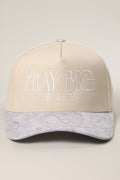 Pray Big Y'all canvas trucker hat in white camo and beige by Fashion City.
