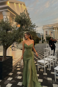 Pretty Moss Sweetheart Strapless Sleeveless Chiffon Prom Dresses Long Ruffle With Lace-Up Back