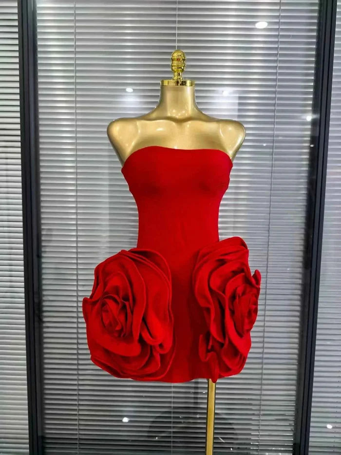 Priscila Strapless Big Florals Bodycon Mini Bandage Dress