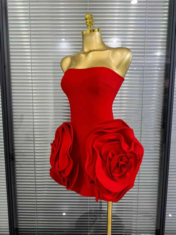 Priscila Strapless Big Florals Bodycon Mini Bandage Dress