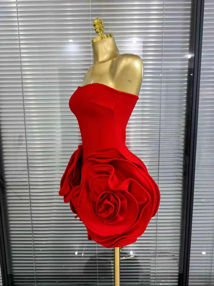 Priscila Strapless Big Florals Bodycon Mini Bandage Dress