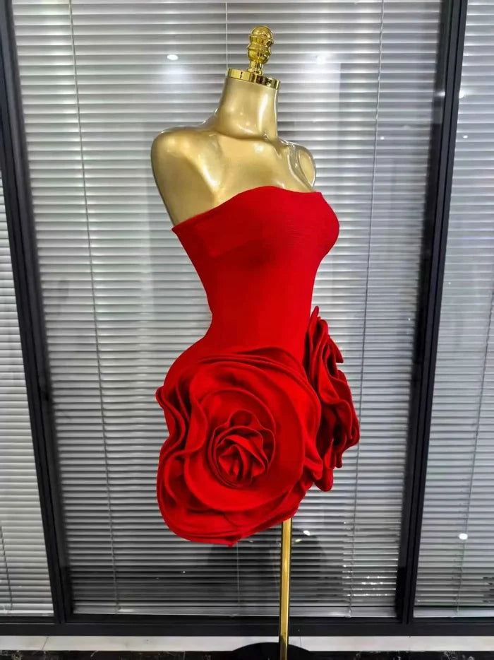 Priscila Strapless Big Florals Bodycon Mini Bandage Dress