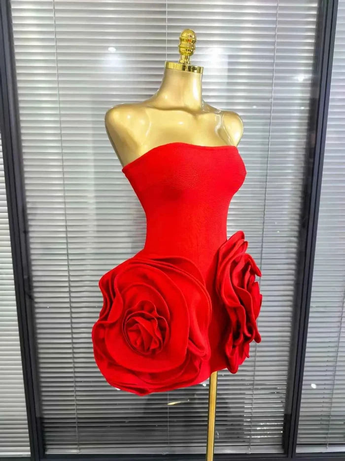 Priscila Strapless Big Florals Bodycon Mini Bandage Dress