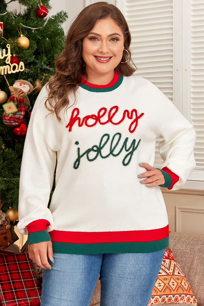 Pull blanc Tinsel holly jolly à motif color block et épaules tombantes, grande taille