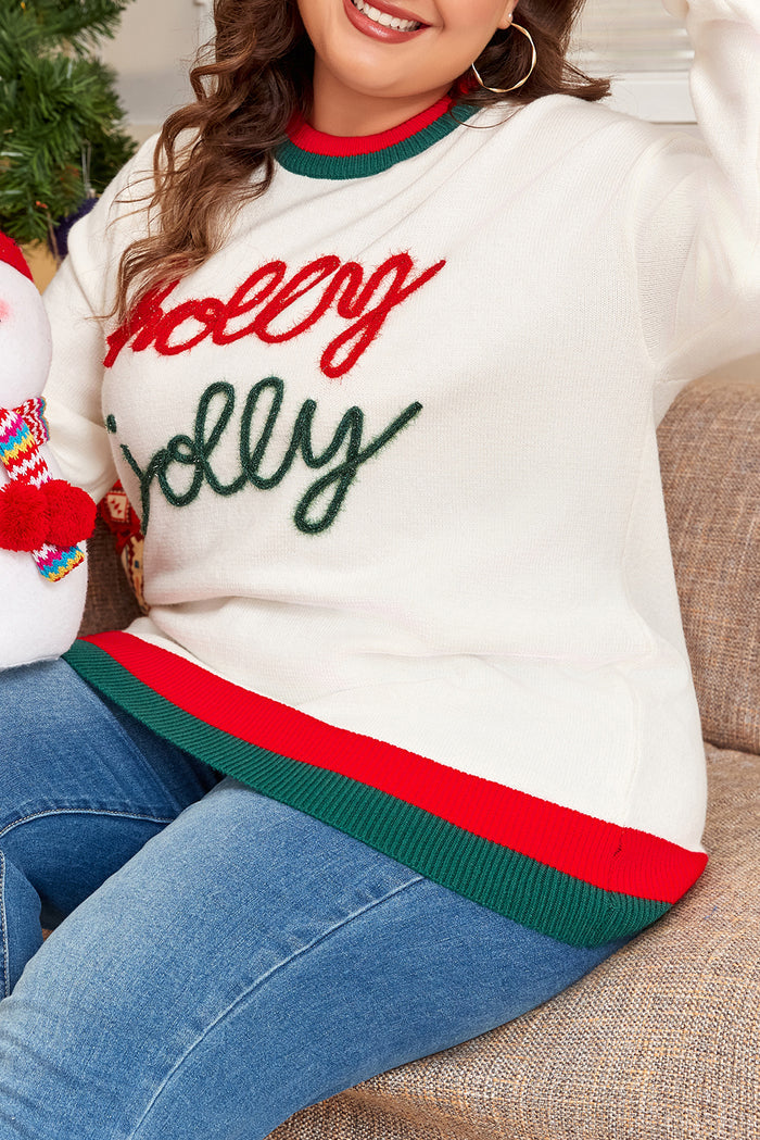 Pull blanc Tinsel holly jolly à motif color block et épaules tombantes, grande taille