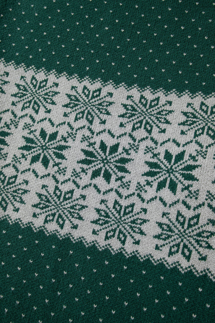Pull de Noël vert à motif de flocon de neige et épaules tombantes, grande taille