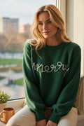 Pull décontracté joyeux perlé vert noirâtre
