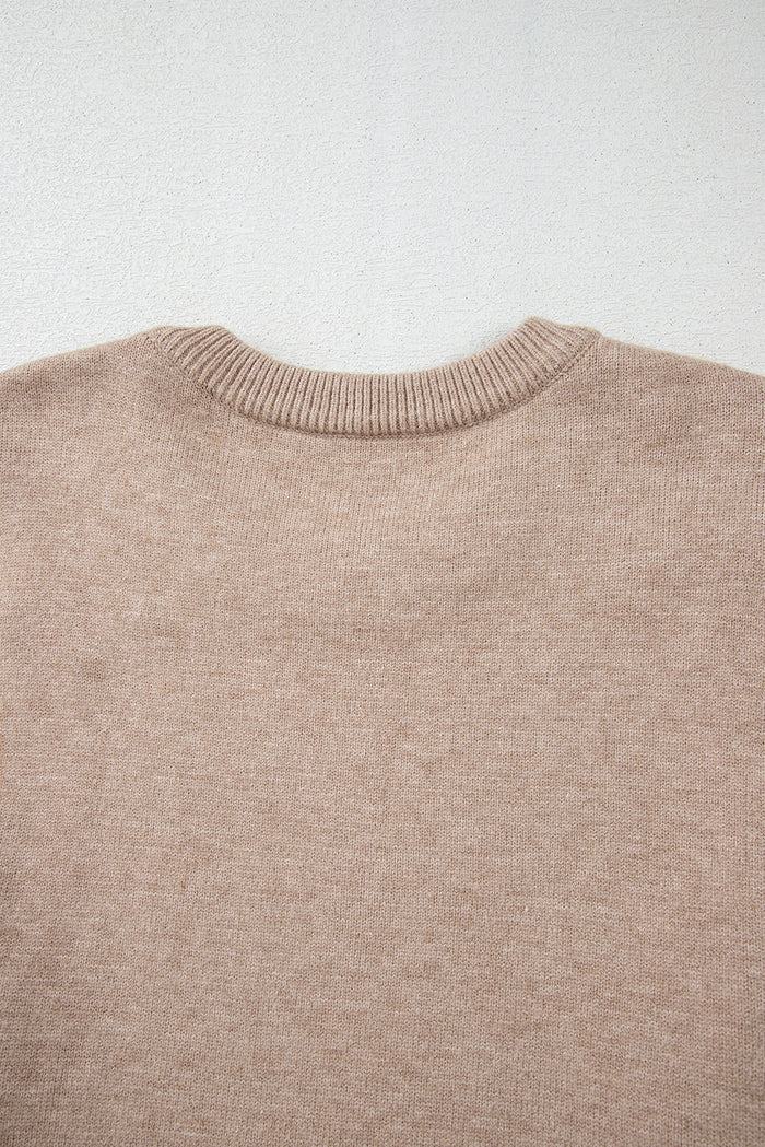 Pull gris fumée à épaules tombantes et perles, grande taille