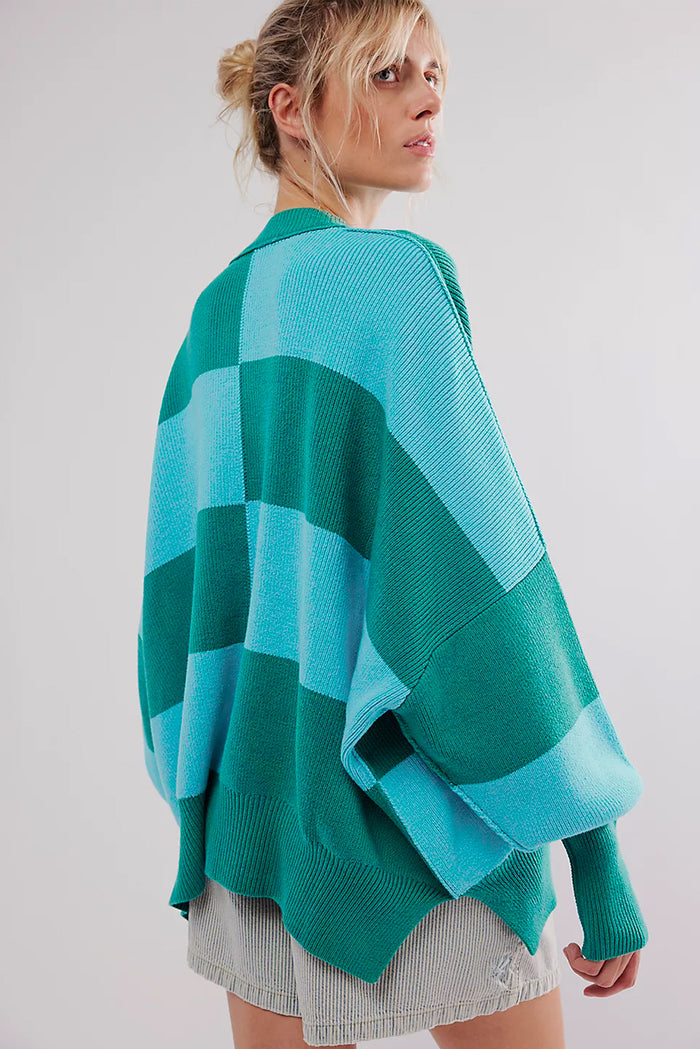Pull surdimensionné vert à carreaux *