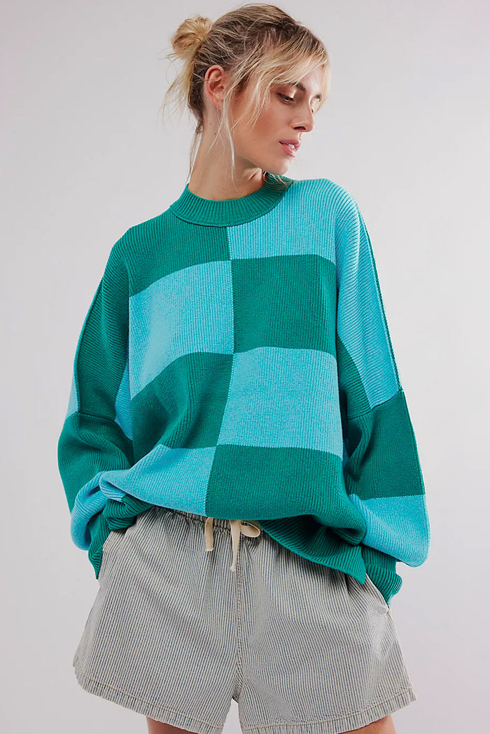 Pull surdimensionné vert à carreaux *