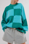Pull surdimensionné vert à carreaux *