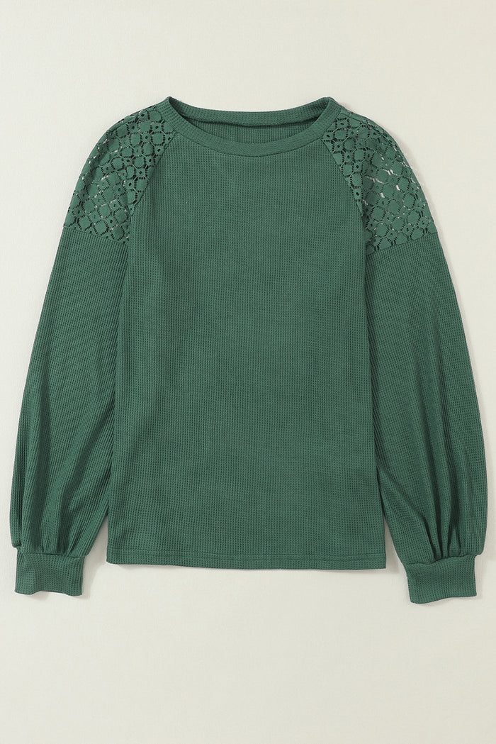 Pull texturé à manches longues en dentelle verte