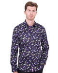 Purple Dragonfly Print Shirt with Matching Handkerchief-Makrom