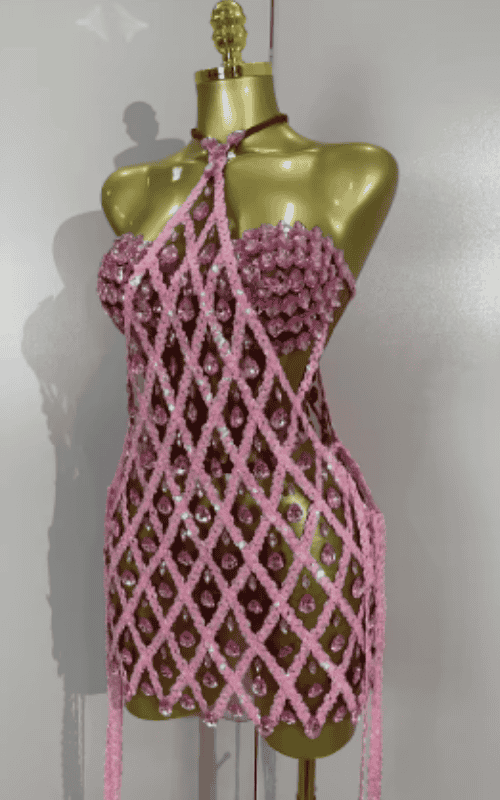 Razzle Sparkly Pink Rhinestone Mesh Two Piece Set