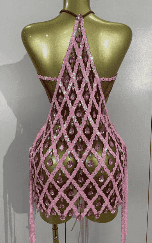 Razzle Sparkly Pink Rhinestone Mesh Two Piece Set