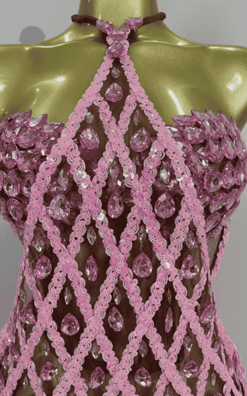 Razzle Sparkly Pink Rhinestone Mesh Two Piece Set