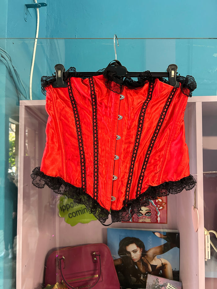 Red Corset with Black Lace Detailing