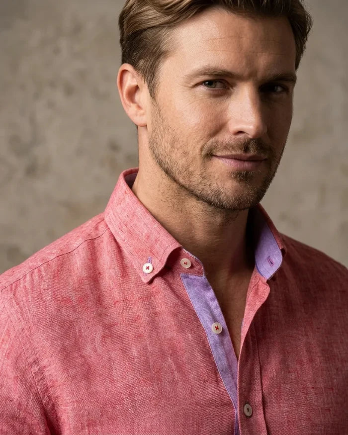 Red Linen Long Sleeve Shirt