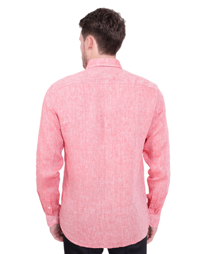 Red Linen Long Sleeve Shirt-Makrom
