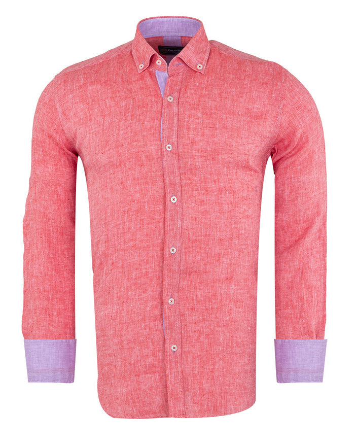 Red Linen Long Sleeve Shirt-Makrom