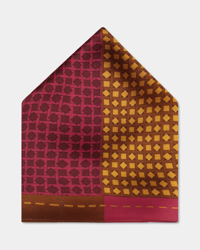 Red Maroon Printed 100% Silk Pocket Square - Bliss