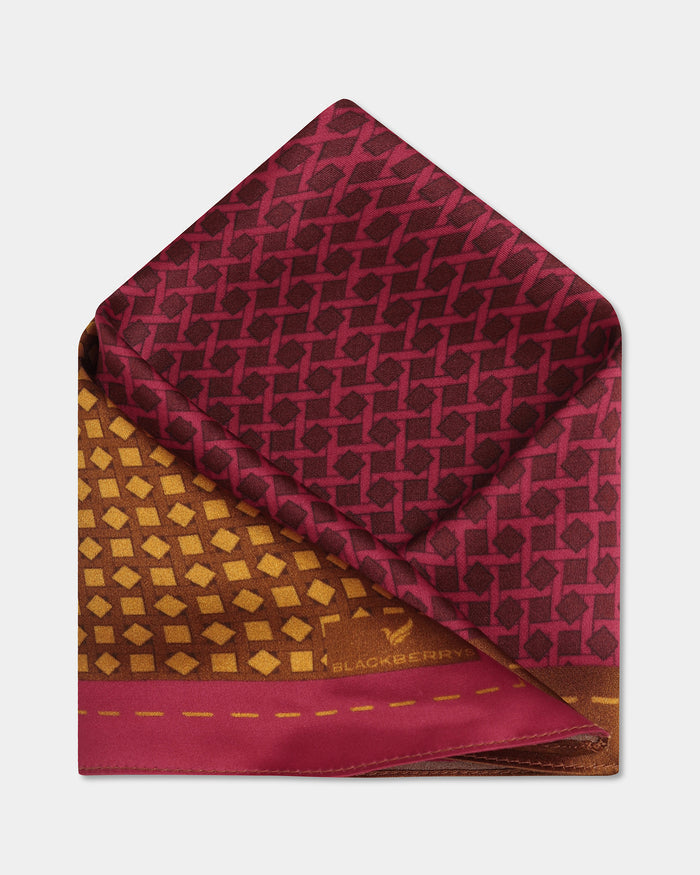 Red Maroon Printed 100% Silk Pocket Square - Bliss