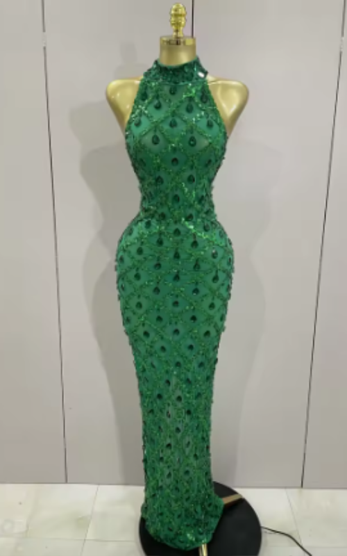 Reign luxury sparkly diamonds mesh long dress with shimmering sequins and sheer fabric.