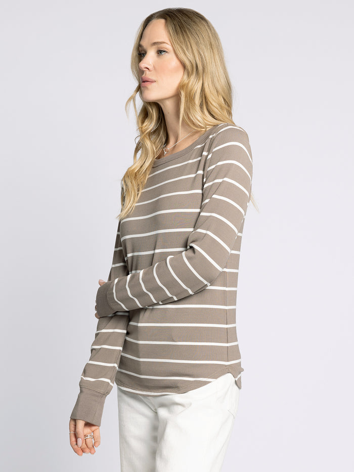 cream striped relaxed fit long sleeve top