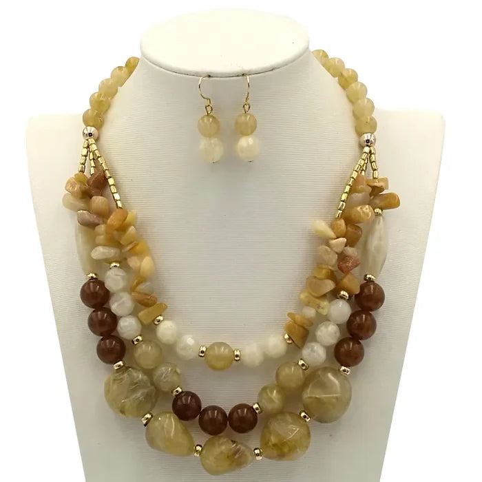 Resin Beaded 3 layer necklace set