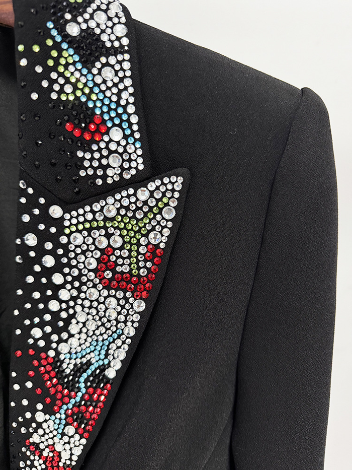 Rhinestone Collar High-End Long Sleeve Loose Slim Women’s Blazer Luxury Formal Jacket
