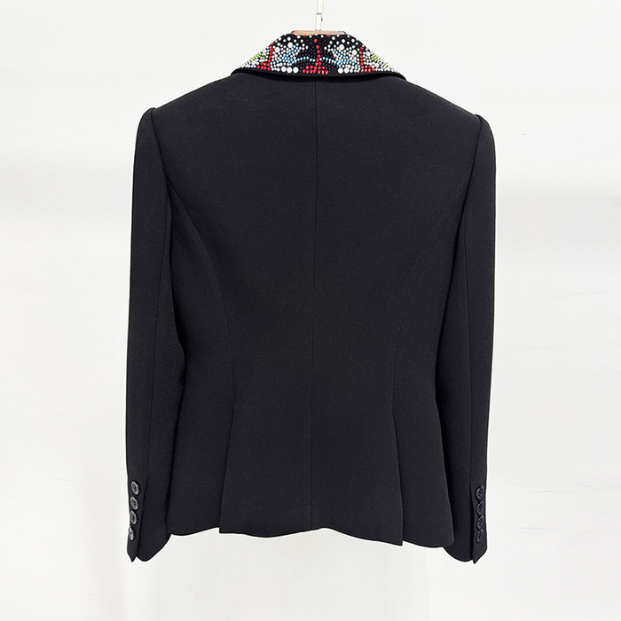 Rhinestone Collar High-End Long Sleeve Loose Slim Women’s Blazer Luxury Formal Jacket